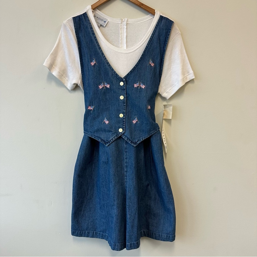 Quirky Vintage Denim Romper with White Top and Tie Back Vest